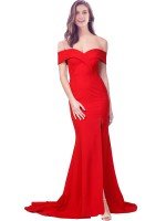 Criss Cross Full Length Long Crepe Prom Dresses Canada with Side Split