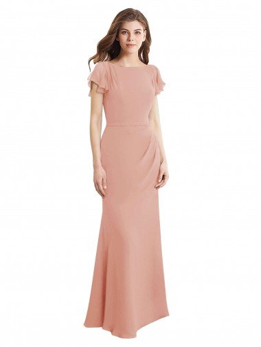 Cap Sleeves Long Chiffon Prom Dress with Low V-Back Canada