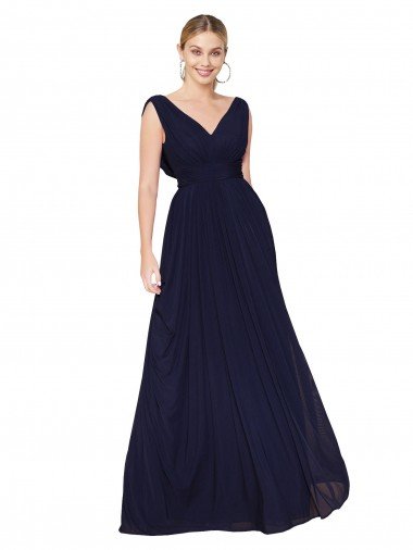 Draped Long V-Neck Floor Length Chiffon Prom Dress Canada