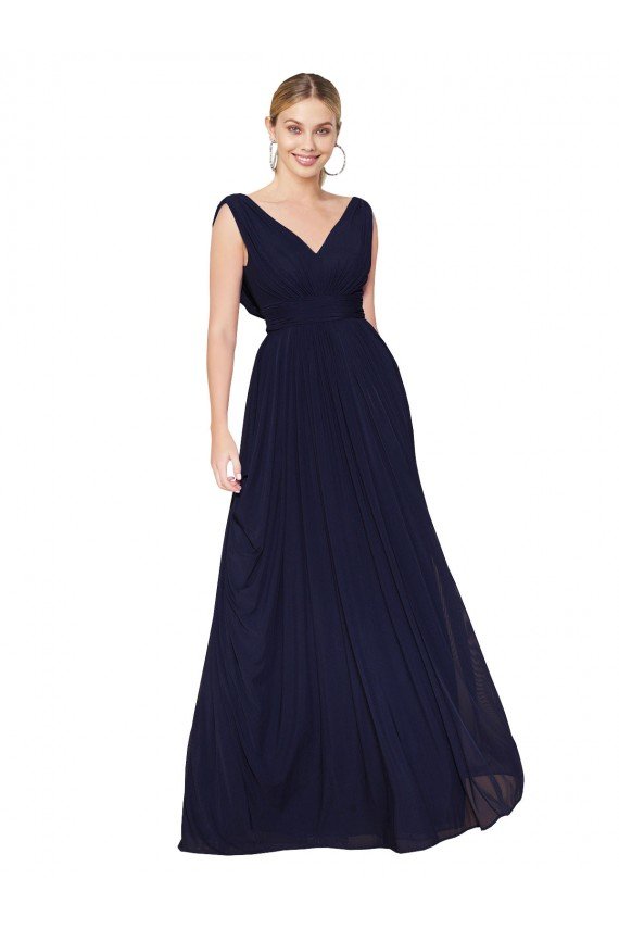 Draped Long V-Neck Floor Length Chiffon Prom Dress