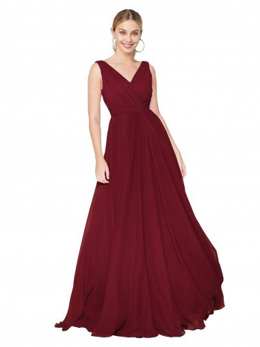 Draped A-Line V-Neck Floor Length Chiffon Prom Dress Canada