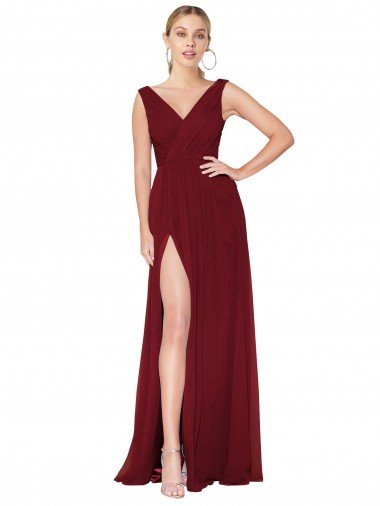 Draped Mermaid Long V-Neck Chiffon Prom Dress with High Slit Canada