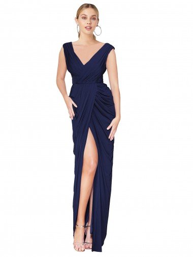 Draped V-Neck Long Chiffon Prom Dress with Front Slit Canada