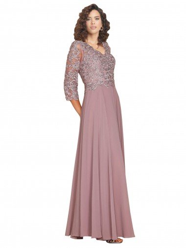 Hand-Beaded Bodice V-Neckline Long Sleeves Chiffon Prom Dress Canada