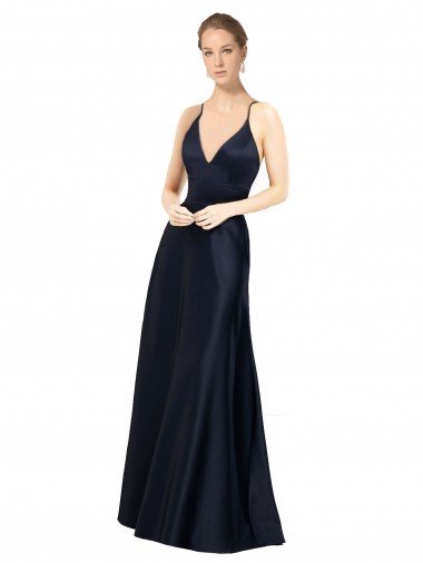 Sexy Satin Prom Dress with Deep V-Neckline and Strappy Back Canada