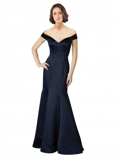 Fit and Flare Satin Prom Dress with Off the Shoulder Neckline Canada