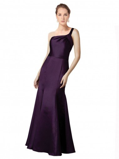 Long Ruched Neckline One Shoulder Satin Prom Dress Canada