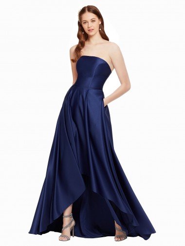 High Low Strapless Satin Prom Dress with Pockets Canada