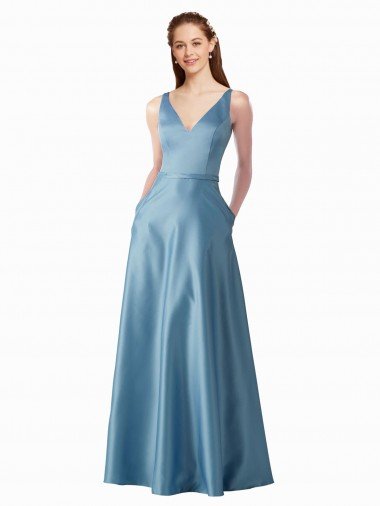 Classic Satin V-Neck A-Line Prom Dress with Pockets Canada