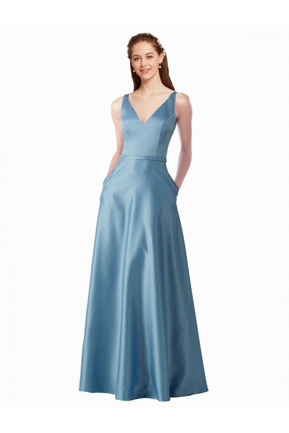 Classic Satin V-Neck A-Line Prom Dress with Pockets