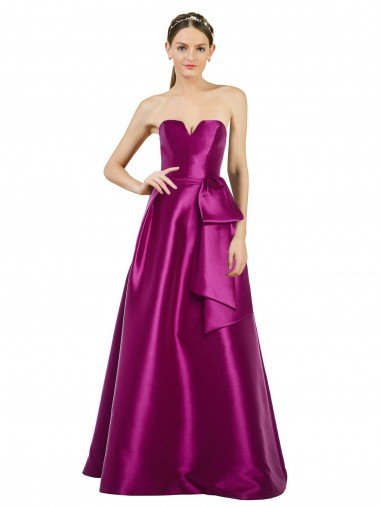 Sleeveless V-Neck Long Satin Prom Dress with Bow Waist Canada