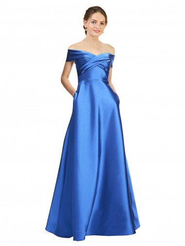 Sleeveless Off the Shoulder Ball Gown Satin Prom Dress Canada