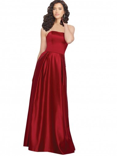 Strapless Satin Prom Dress with Beaded Pocket and Soft Pleating Canada