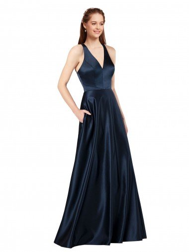 Long Satin Prom Dress with Halter Neckline Canada