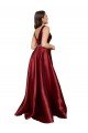 Sleeveless Deep V-Neck A-Line Satin Prom Dress with Pockets