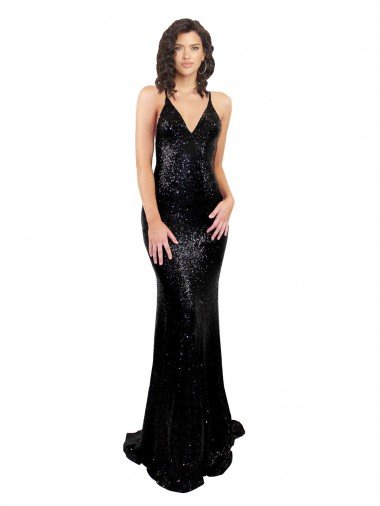 Sleek Fishtail Shaped Open Back Sequin Prom Dress Canada