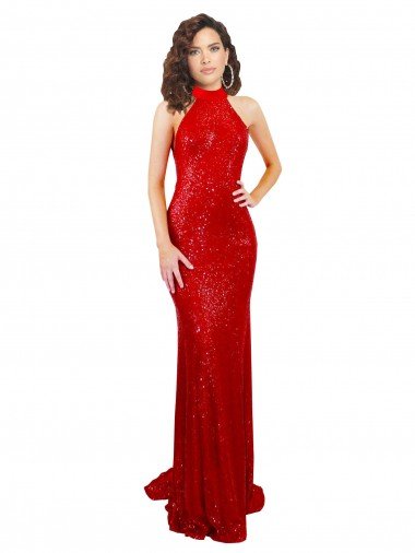 Halter High Neck Mermaid Open Back Sequin Prom Dress Canada