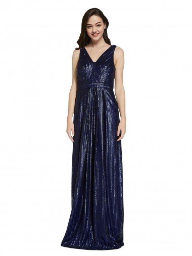 Long V-Neck Sparking Sequin Prom Dress with Low V-Back Canada