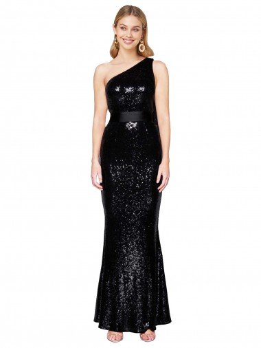 Draped One Shoulder Long Full Length Sequin Prom Dress Canada