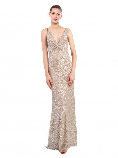 Faux Surplice V-Neck Slim Sparkling Sequin Prom Dress Canada