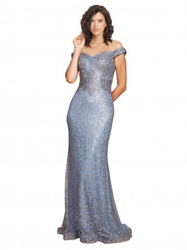 Off the Shoulder Sweetheart Neckline Sequin Prom Dress with Thigh High Slit Canada