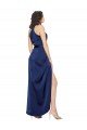 Full Length High Neck Wrap Silky Satin Prom Dress with Waist Tie