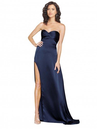 Knotted Sweetheart Silky Satin Prom Dress with High Side Split Canada