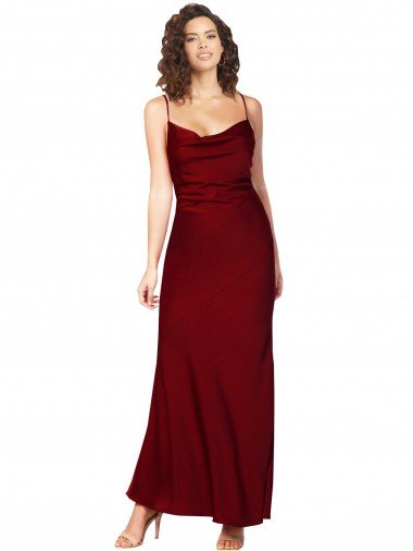 Cowl Neck Low Back Silky Satin Prom Dress with Thin Back Straps Canada