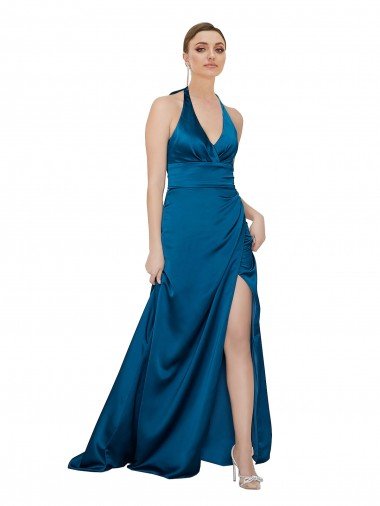 Halter Neck Silky Satin Prom Dress Canada