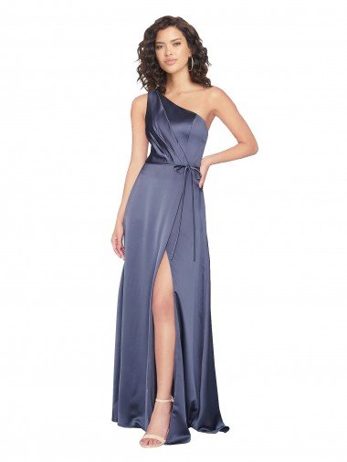 Draped Silky Satin Prom Dress with Tied Waist Canada