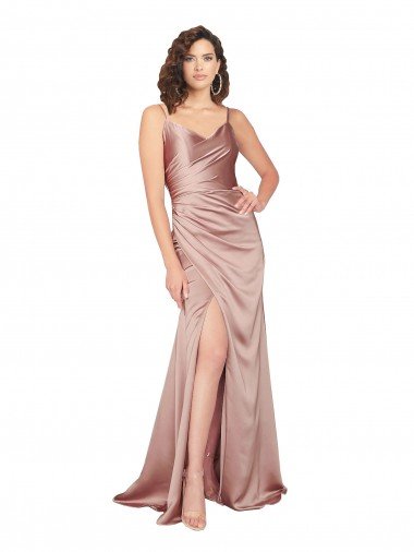 Floor Length Silky Satin Prom Dress with Front Skirt Slit Canada