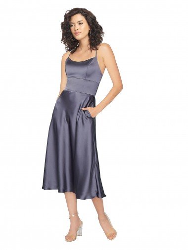 Midi Length Silky Satin Cocktail Prom Dress / Homecoming Dress with Open Tied Back Canada