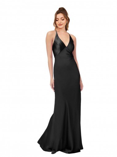 Cowl Back V-Neck Silky Satin Prom Dress Canada