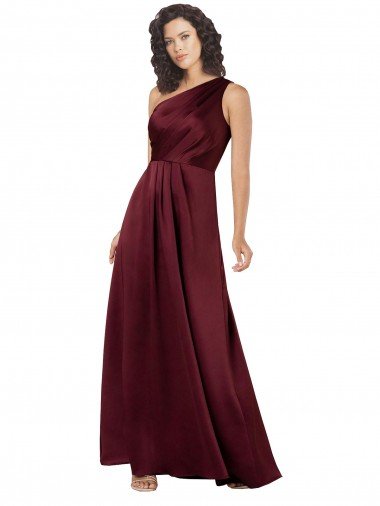 One Shoulder Silky Satin Prom Dress with Subtle Pleats Canada