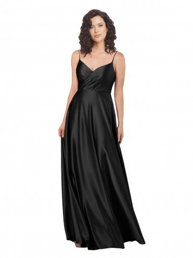 Full Length V-Neckline Silky Satin Prom Dress with Full Skirt Canada