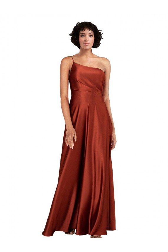 Sophisticated One Shoulder Silky Satin Prom Dress with Full Skirt