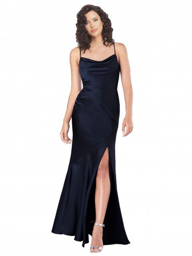 Draped Cowl Neck Silky Satin Prom Dress with Skirt Slit Canada