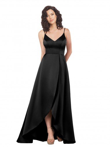 High Low V-Neckline Silky Satin Tulip Prom Dress with Wrap Skirt Canada