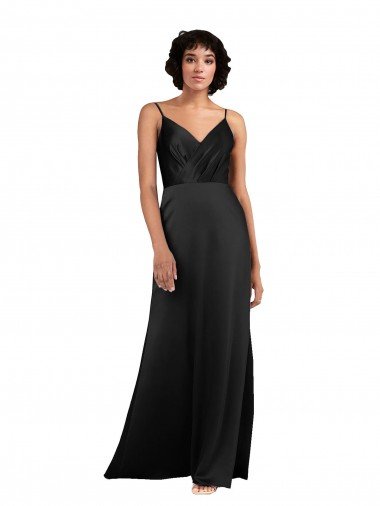 Full Length V-Neckline Silky Satin Prom Dress with Spaghetti Straps Canada