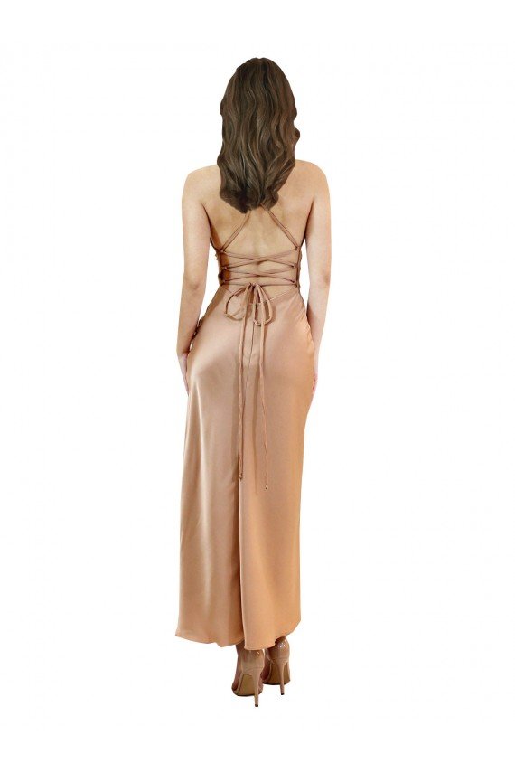 Cowl Neck Silky Satin Midi Length Cocktail Prom Dress / Homecoming Dress Low Back