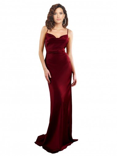 Cowl Neck Long Criss Cross Open Back Silky Satin Prom Dress Canada