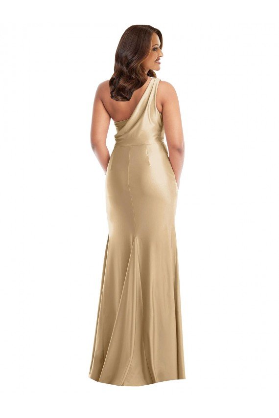 One Shoulder Asymmetrical Cowl Back Silky Satin Mermaid Prom Dress