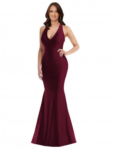 Plunge Neckline Cutout Low Back Silky Satin Mermaid Prom Dress Canada