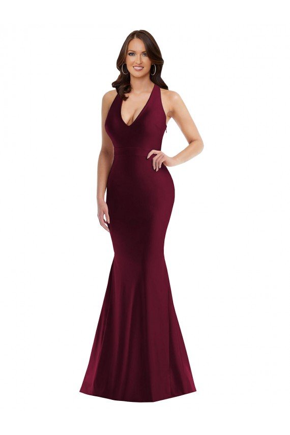 Plunge Neckline Cutout Low Back Silky Satin Mermaid Prom Dress