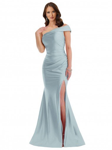 Bias-Cuff One Shoulder Silky Satin Mermaid Prom Dress with Side Slit Canada