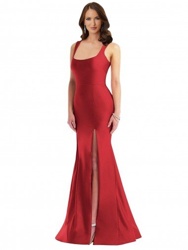 Square Neck Silky Satin Mermaid Prom Dress with Side Slit Canada