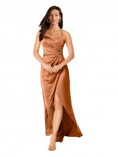 Faux-Wrap Skirt Silky Satin Prom Dress Canada