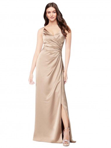 Silky Satin Prom Dress with Draped Surplice Bodice Canada