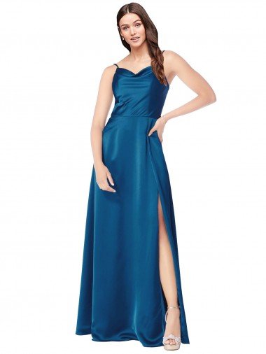 Cowl Neck Salky Satin Prom Dress Canada