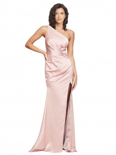 Full Length Ruched Silky Satin Prom Dress with Low Back and High Split Canada